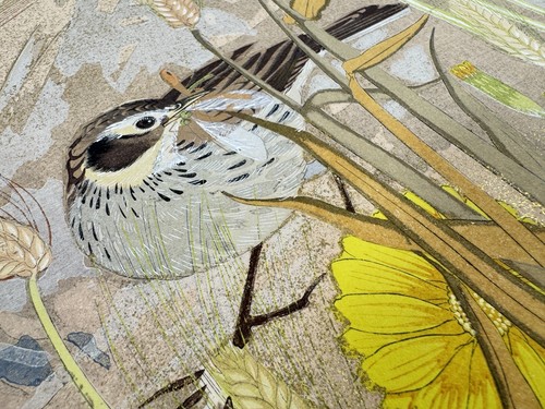 Japanese Woodblock Print “Skylark and wheat, dandelions” Rakuzan Bird - Picture 8 of 24