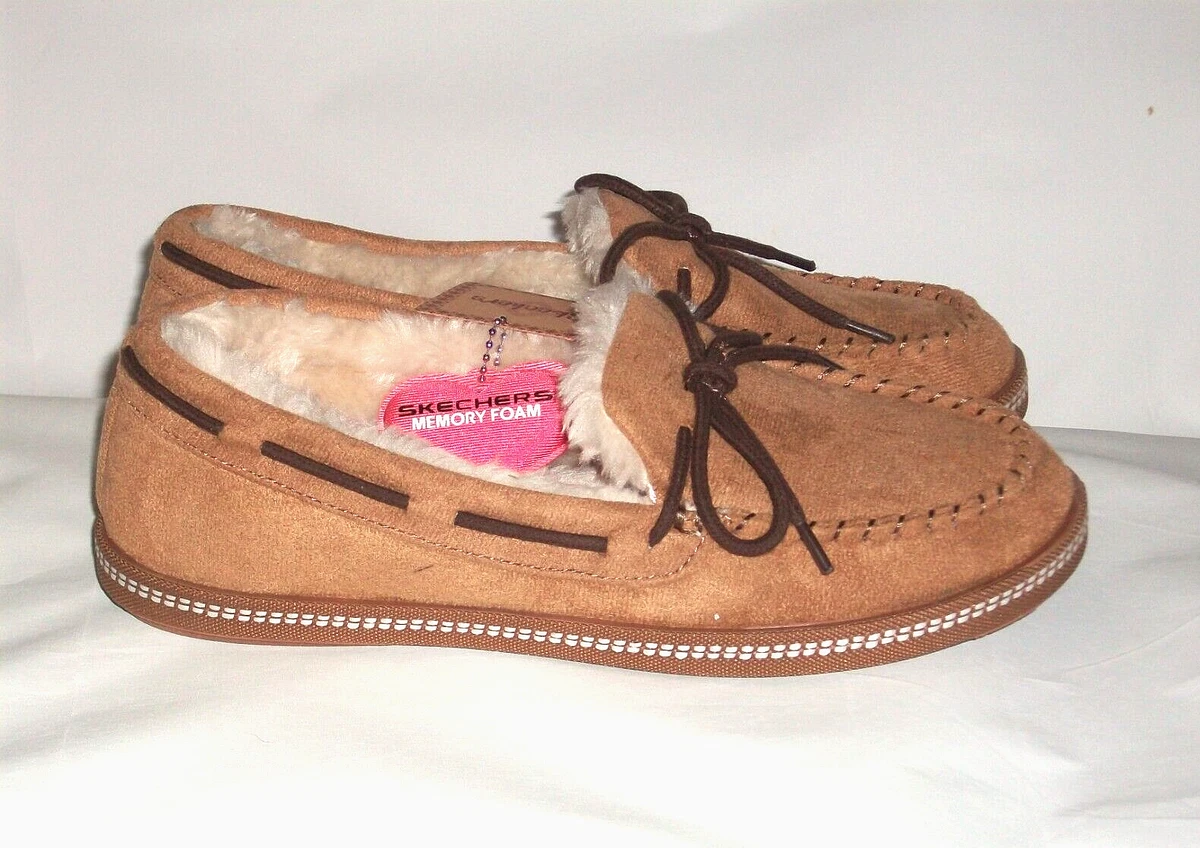 Skechers. Cozy Campfire Womens Moccasin Slippers in Whisky Suede