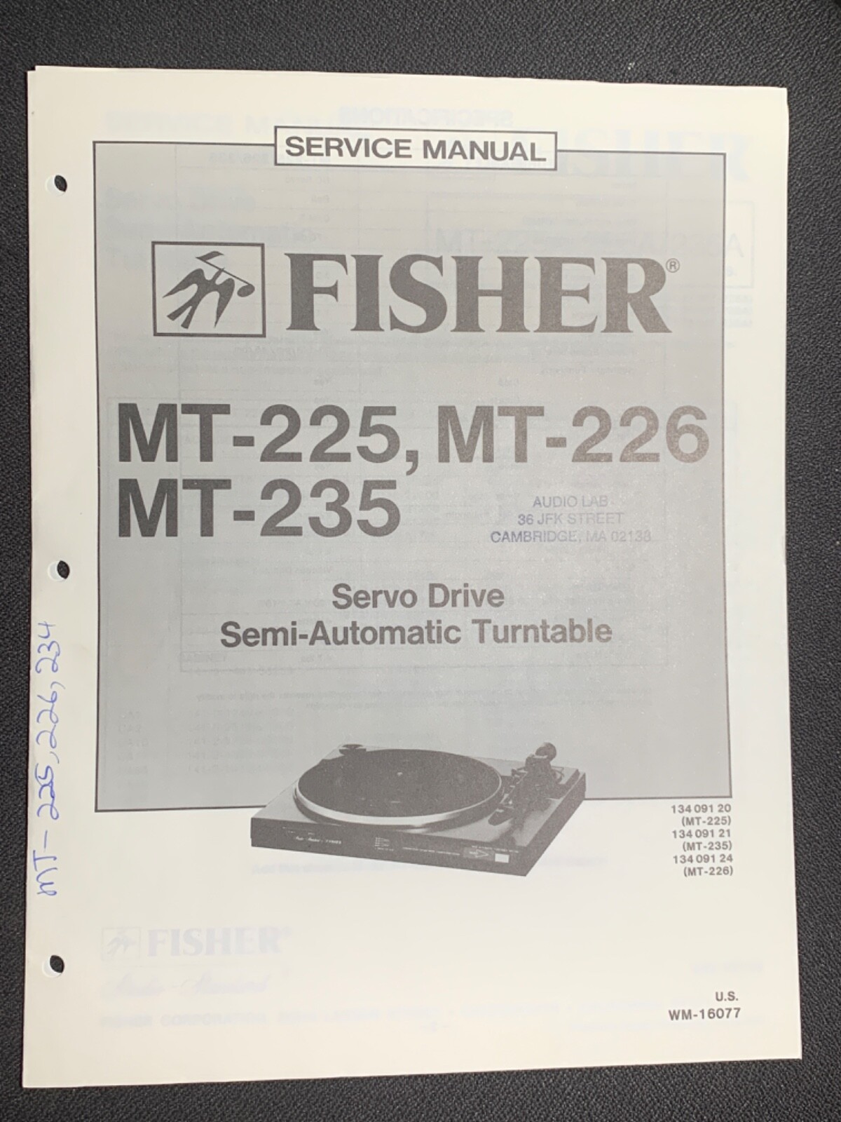Fisher MT-225 MT-226 MT-235 Semi-Auto Turntable Service Manual Original