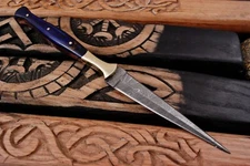Double-Edged handmade Damascus steel hunting dagger boot knife survival EDC 9"