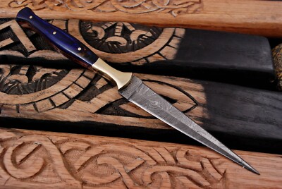 Double-Edged handmade Damascus steel hunting dagger boot knife survival EDC 9''