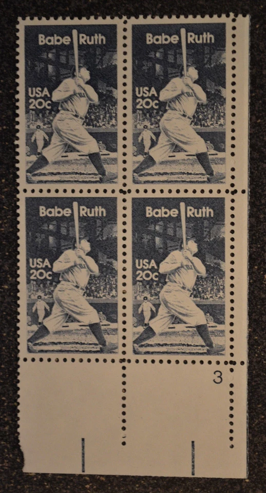 1983USA #2046 20c Babe Ruth - Baseball - Plate Block of 4 LR Mint NH - Image 2 of 4