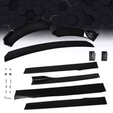 New Universal Front Bumper Lip Spoiler Chin Splitter w/ Side Skirt Extension Kit
