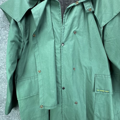 Rare VTG Australian Coat Co Green Dry Oilskin Duster Drover Coat Mens 7 US XL - Picture 4 of 20