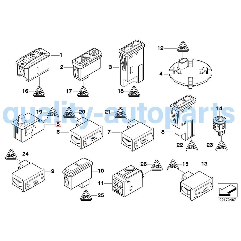 Interruptor sistema alarma bmw e38 e39 e46 e53 e60 e65 e82 e87 e90 e92 61319052 Foto 2 de 4