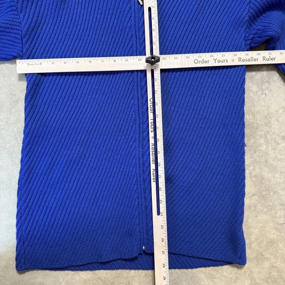 Suéter Linda Allard Ellen Tracy Mujer Talla Pequeña Lana Azul Cárdigan Acanalado Foto 3 de 4