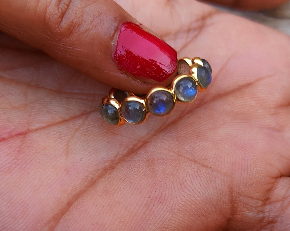 Anillo Banda Eternidad Completa Labradorita Natural - Anillo Banda Oro Sólido 18k Hecho a Mano Foto 2 de 4