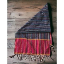 Colorful Scarf Wrap Stripes Fringe Trim Vintage Pink Blue Ethnic 52"