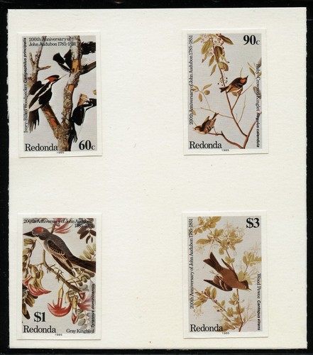 Redonda 1985 Audubon Vögel Gemälde Zeichnungen 169-172 U Proofs MNH / 246
