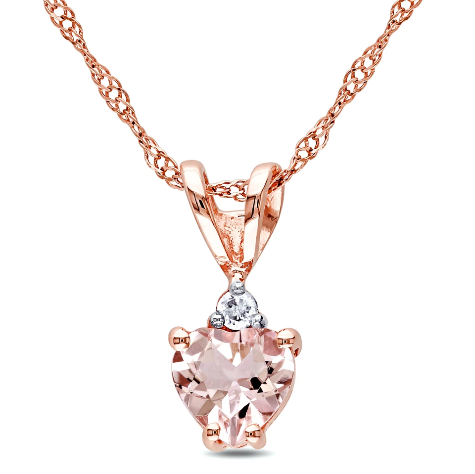 Amour 10k Rose Gold Heart-cut Morganite and Diamond Accent Pendant with Chain