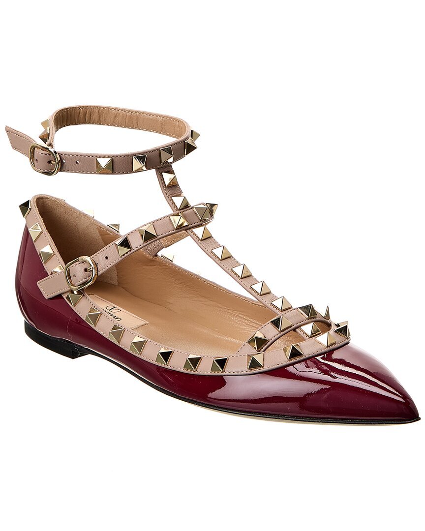 Женская лакированная квартира в клетку Valentino Rockstud красного цвета 38