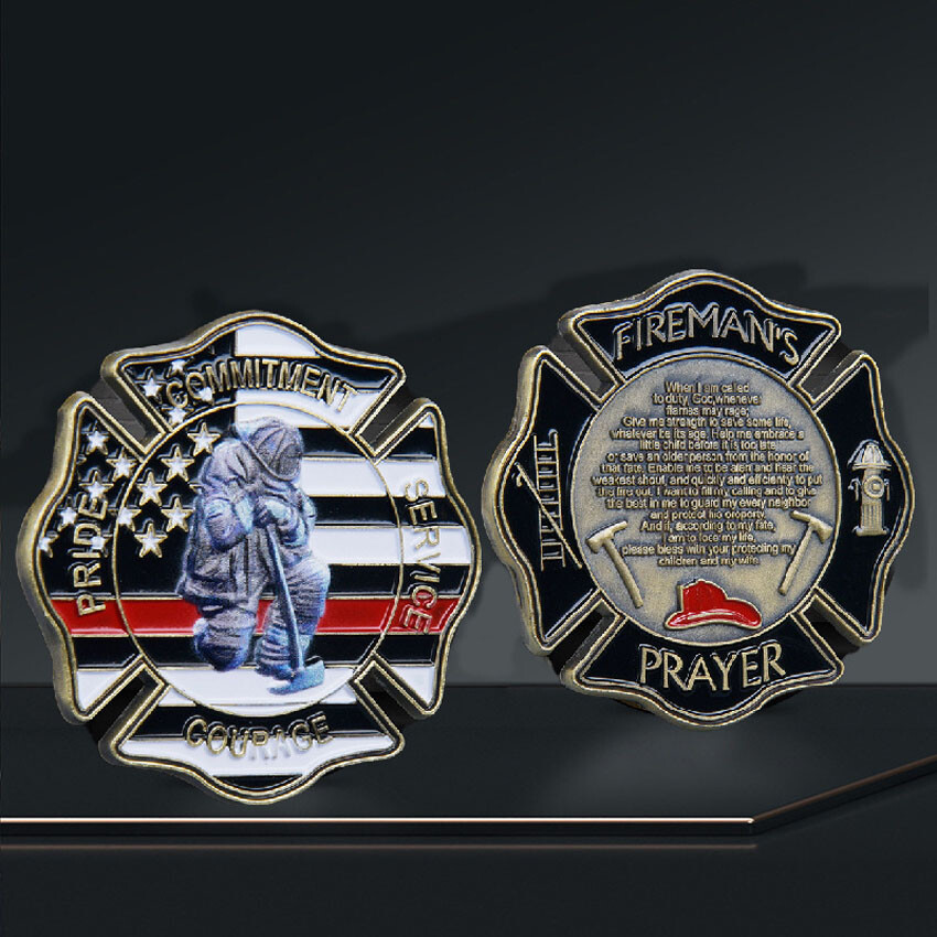 St Florian Cross A Thin Red Line Firefighter Firemans Prayer Challenge Coin Gift