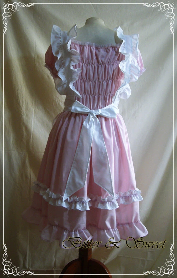 Lolita rosa pastel-Dama-Cosplay-Halloween-Vestido de fantasía-Disfraz-delantal blanco-delantal Foto 4 de 4