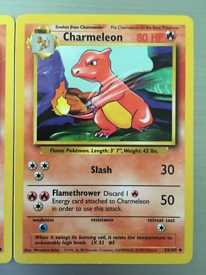 Set Of Two. Charmander 46/102 And Charmeleon 24/102 First Edition