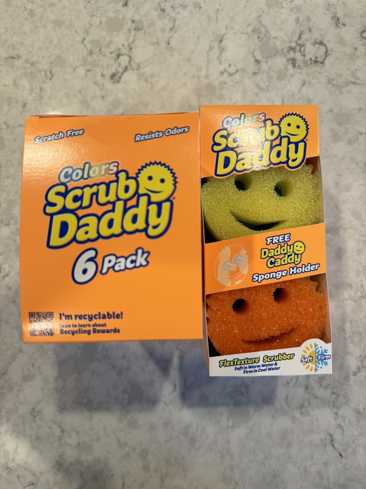 6Pack Scrub Daddy Colors FlexTexture Scrubber & Daddy Caddy, Temp