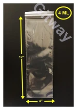 4" x 12" Set Reclosable Resealable Zip Top Lock Clear Plastic 4x12" Bags 4 MiL
