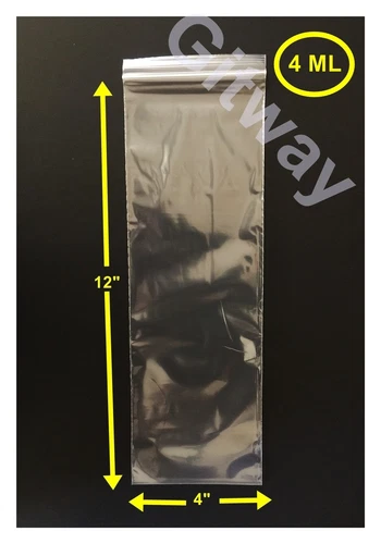 4" x 12" Set Reclosable Resealable Zip Top Lock Clear Plastic 4x12" Bags 4 MiL