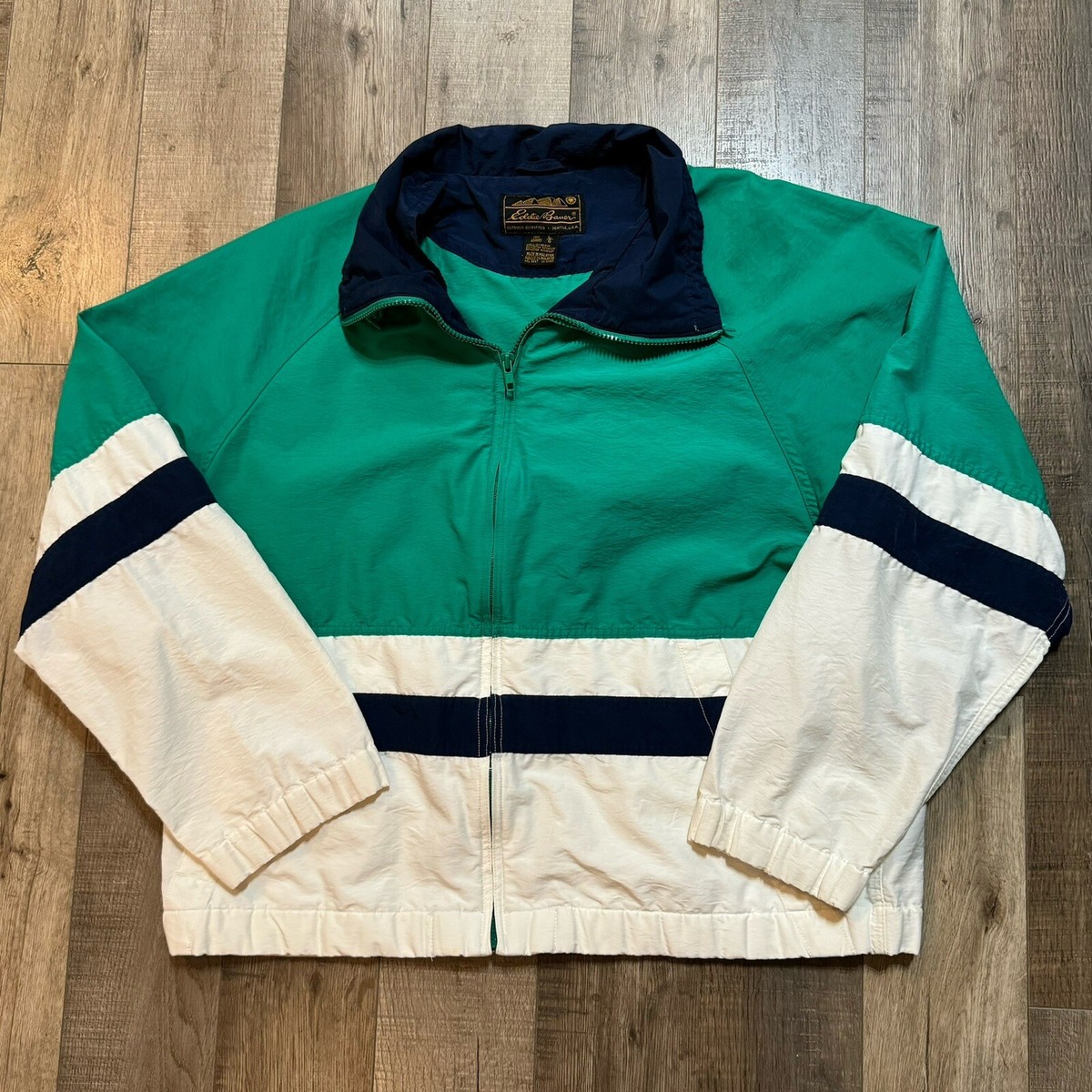 Vtg 90s Eddie Bauer Mens Large Stripe Color Block Full Zip Vtg 90s Eddie Bauer Mens Large Stripe Color Block Full Zip