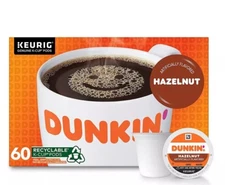 Dunkin' Hazelnut Flavored Coffee Keurig K-Cup Pods 10 Count Pack of 6 Delicious