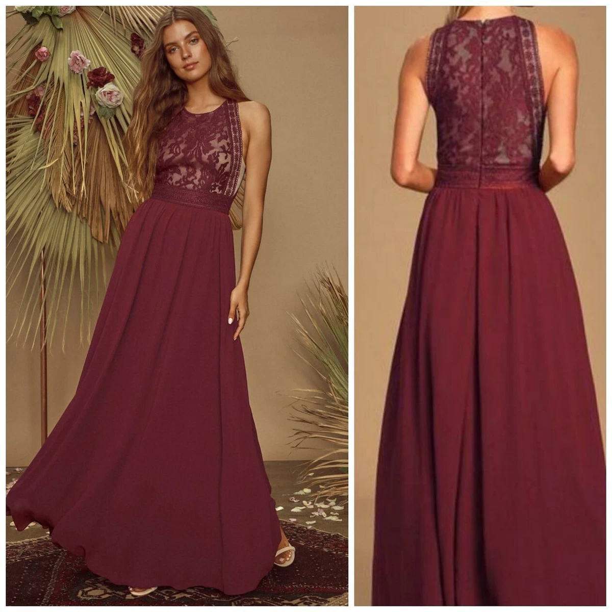 Forever and always 2025 burgundy lace maxi dress