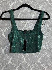New Look Green Sequin Crop Top Size UK 10 New with Tags Holiday Party