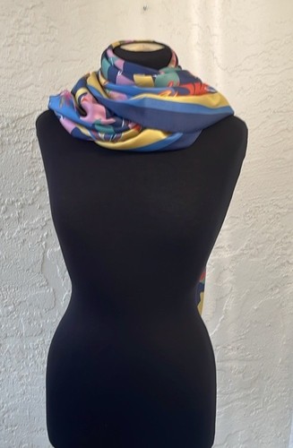 Large 51” x 49” Silk Twill Scarf Wrap w/ Handrolled Hem, Multi-Color - Picture 5 of 7