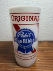 Pabst Blue Ribbon PBR White Ceramic, Milk Glass Beer Glass Vintage Original Rare