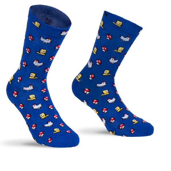 Calcetines Divertidos Azules Con Pollitos Y Setas Para Deporte Y Ocio