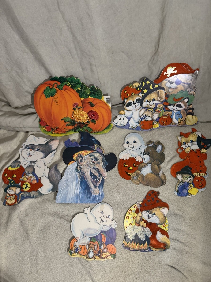 Vintage 80s 90s Halloween Die Cut Wall Decorations Witch Cats