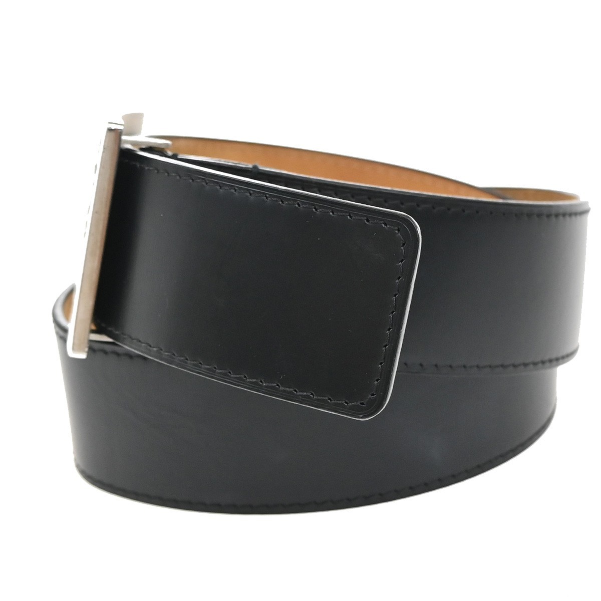 LOUIS VUITTON Logo Ceinture Jeans Belt Leather Black Silver 