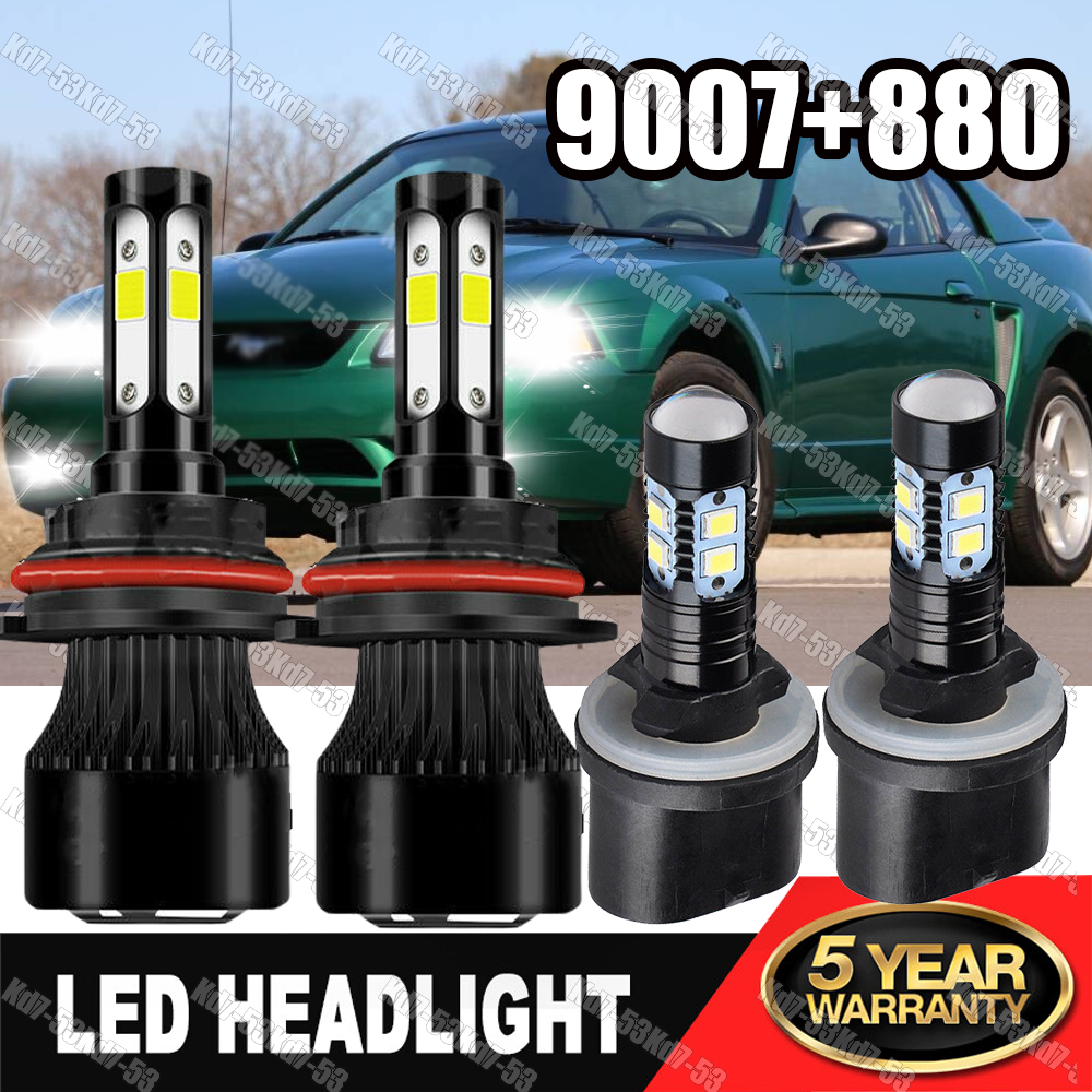6000K LED Headlight Hi/Lo+Fog Light Bulb For Ford Mustang Gt Svt Cobra 1999-2003