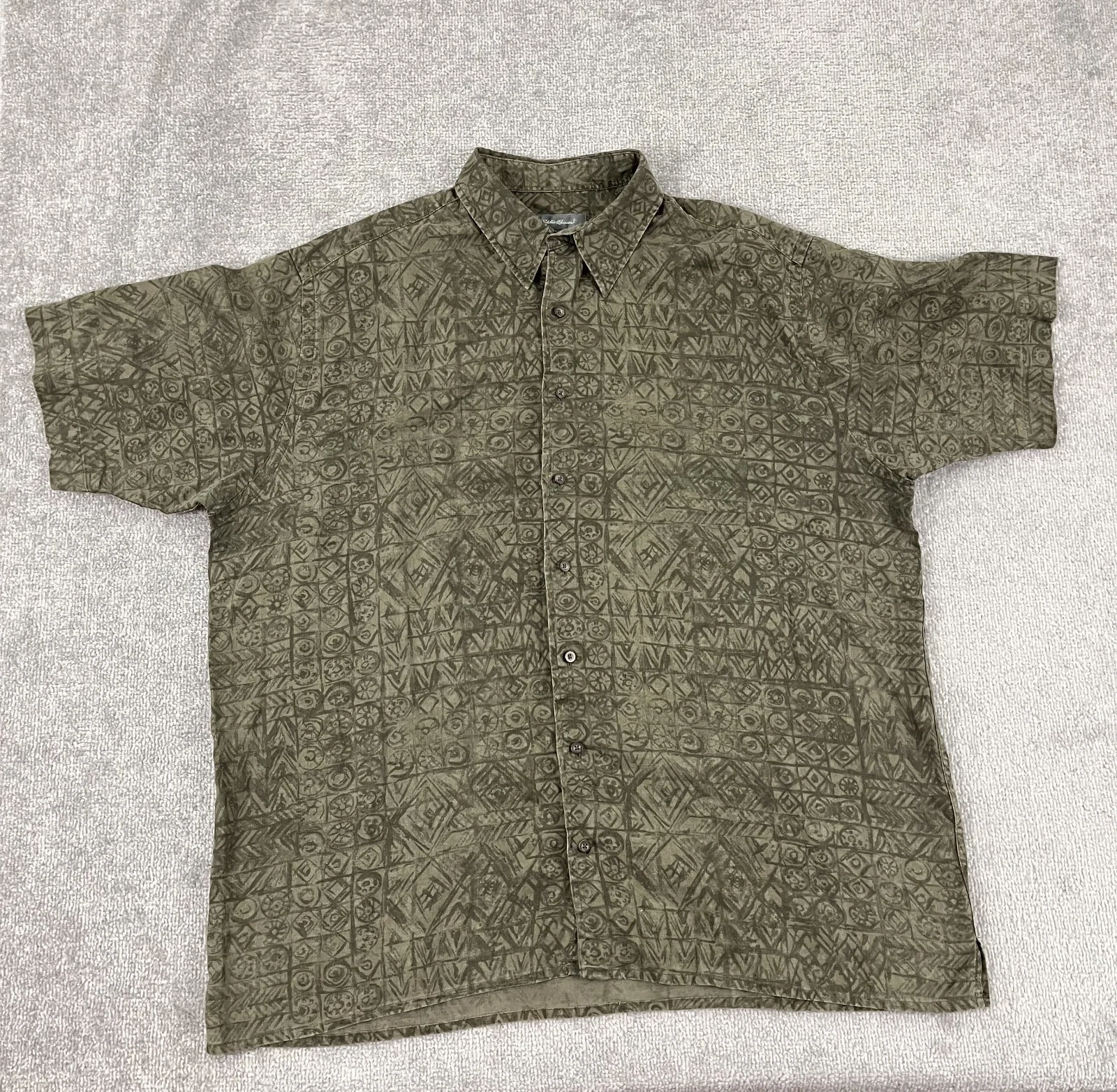 Eddie Bauer Shirt Mens XLT Tall Brown 100% Linen Hiking Button Up Short Sleeve