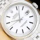 ROLEX DATEJUST 1601 WHITE DIAL 18K WHITE GOLD STEEL ROLEX FOLDED BRACELET WATCH