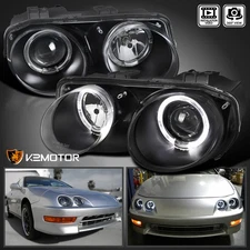 Black Fits 1998-2001 Acura Integra LED Halo Projector Headlights Lamp Left+Right
