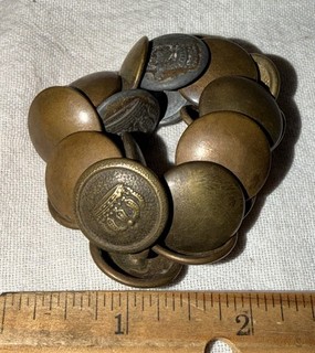 ANTIQUE MILITARY BRASS BUTTON BRACELET LOT CROWN HERALDIC MOTIF UNIFORM JEWELRY