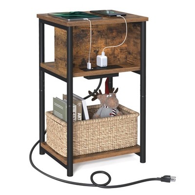 VASAGLE Side Table with Charging Station, 3-Tier Small End Table