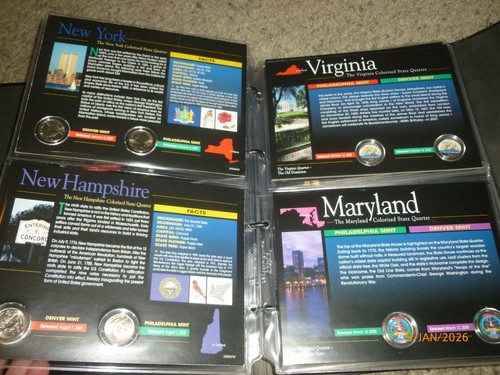MINT American Painted Colorized Statehood Quarter Collection 20 States Binder - Picture 6 of 12