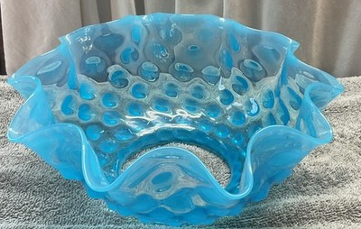 Lamp Shade Antique Opalescent Blue Hobnail 4 Fitter  4 H. 8.5 W. Beautiful