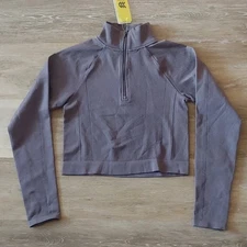 NWT All In Motion Women's Seamless 1/2 Zip Cropped Pullover Grey Size M