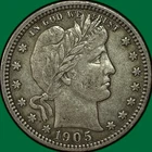 1905-O Barber Quarter Extremely Fine XF Coin, Very Light Reverse Scratch #36579
