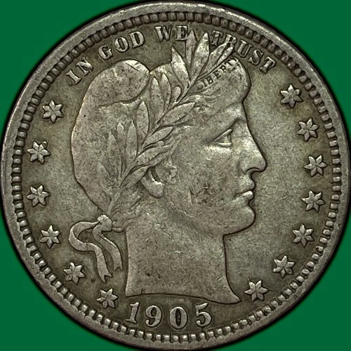 1905-O Barber Quarter Extremely Fine XF Coin, Very Light Reverse Scratch #36579