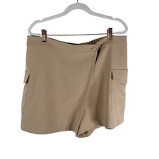 Lands End Tan Skort L 14-16 Cargo Pockets Wrap Front Crepe Utility Outdoors