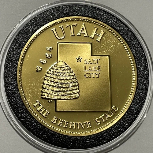 Utah Salt Lake City State Proof Coin 24k Gold over Sterling Silver Rare Round