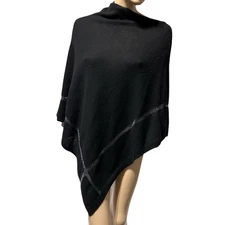 La Fiorentina Poncho Sweater Top One Size Asymmetrical Black Wool Cashmere NWT