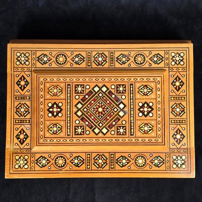 Vintage Middle Eastern Syrian Inlaid Marquetry Wood Writing Box Mosaic 14x10