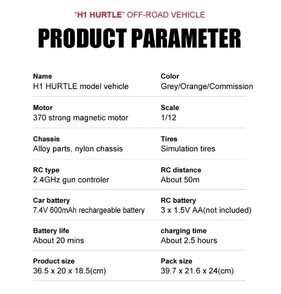 Hummer H1 1:12 RC Car 4WD Off-Road Truck – Alloy Chassis, 2.4G Remote Control Ve - Image 4 of 4