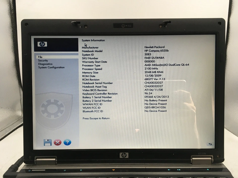 HP COMPAQ 6535B - BOOTS TO BIOS - AMD ATHLON X2 - 2GB RAM - NO OS - READ DESC-BB - Image 2 of 4