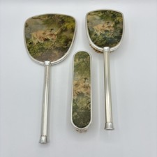 Vintage Romantic Scene Dressing Table Vanity Set Hand Mirror Clothes & Hairbrush