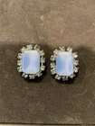 Vintage BLUE RHINESTONE CLIP EARRINGS - COSTUME JEWELRY Elegant