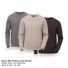 Bench. Men's Fleece Lined Thermal Tagless Neck Sizes S-3XL Dark Gray Tan Gray